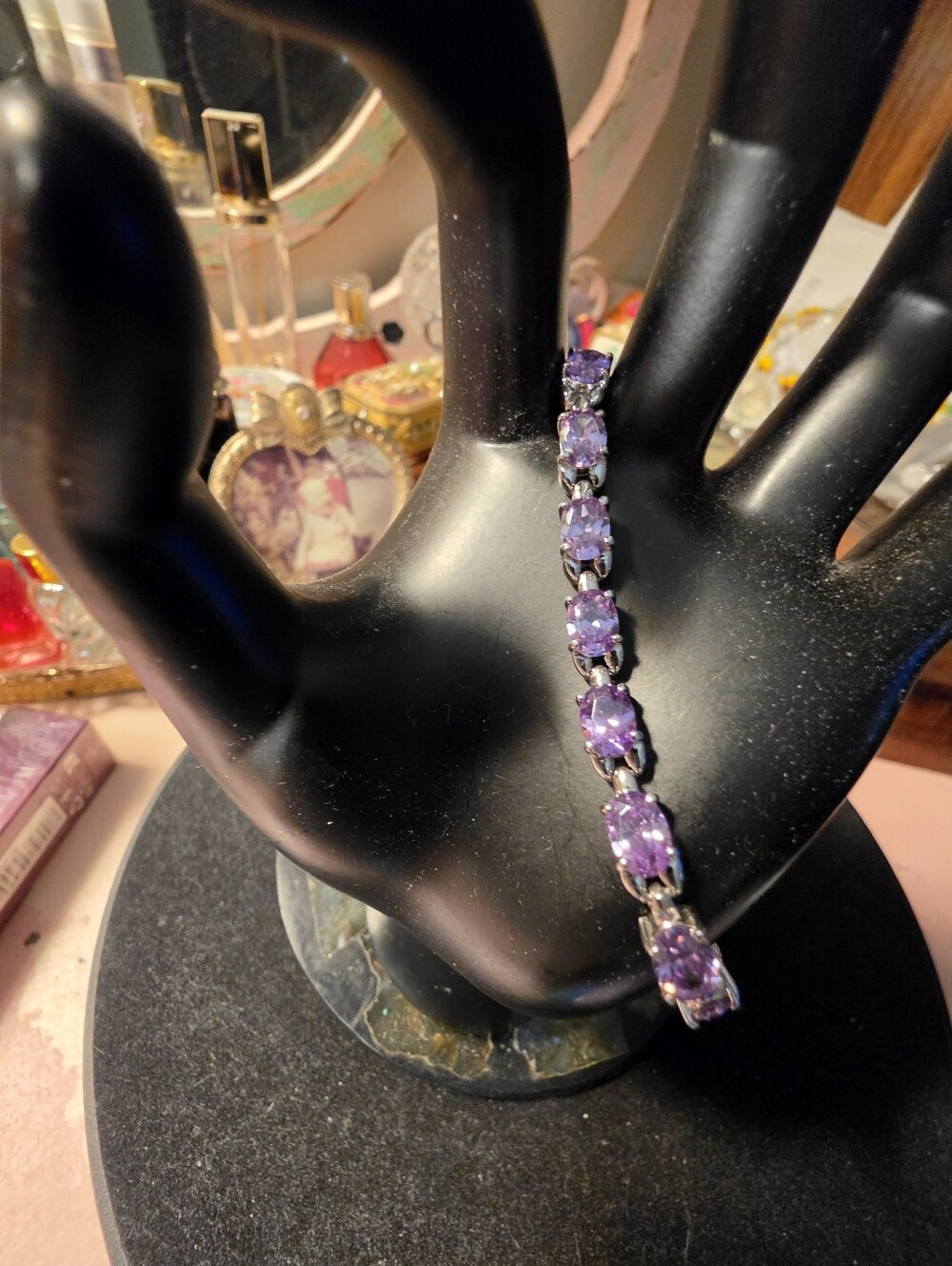 Fine Jewelry Sterling Silver AAA Deep Purple Amethyst Bracelet